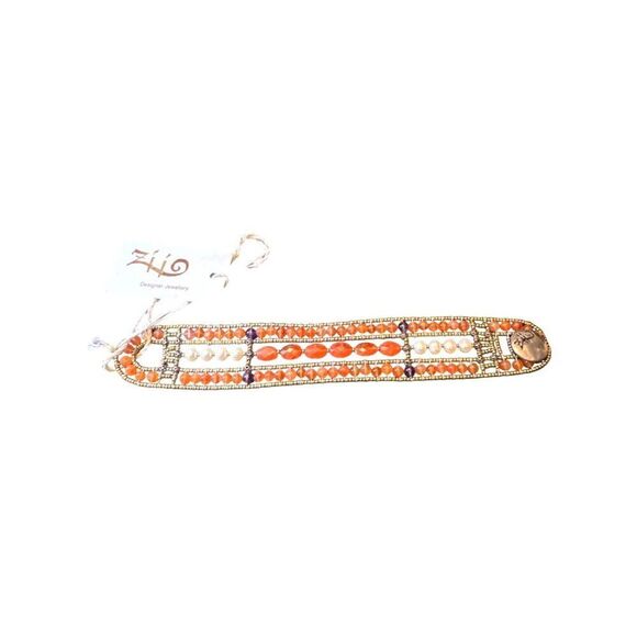 Zhi Designer Beaded Bracelet With Silver & Murano Glass Beads Peacock Orange Des - Picture 4 of 5